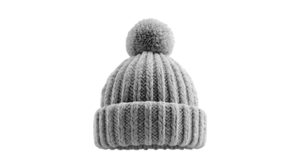 Grey Knitted Winter Beanie Hat Pom Pom Warm Soft