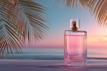 Clear glass perfume bottle with pink liquid gold accents