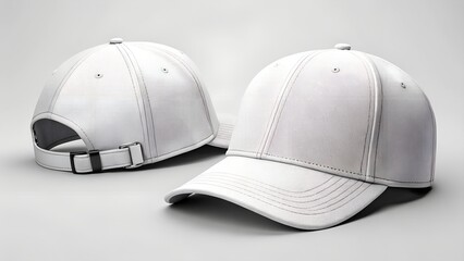 Fototapeta premium Two blank white baseball caps mockup for branding and design presentation purposes