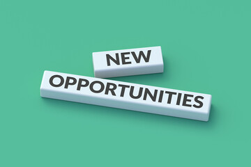 New opportunity words on blocks. Career growth concept. Alternative route. Hope for a new business strategy. Advancement at work. Promising plan. 3d render