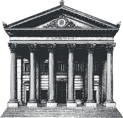 Obraz premium Detailed illustration of a neoclassical building with columns and ornate design elements.