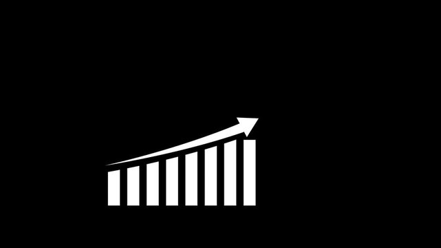 business graph animation icon. up arrow business graph icon animated on black background. Success , profit, growth concept.Animation of a business infographics. business growth graph,4k, video.