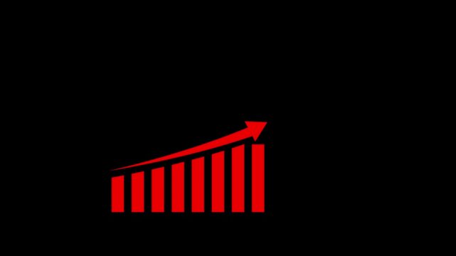 business graph animation icon. up arrow business graph icon animated on black background. Success , profit, growth concept.Animation of a business infographics. business growth graph,4k, video.