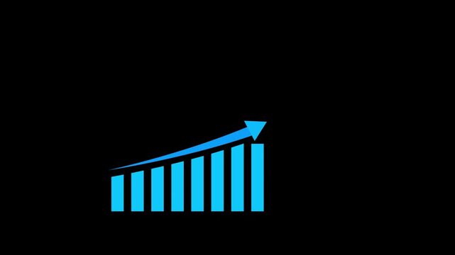 business graph animation icon. up arrow business graph icon animated on black background. Success , profit, growth concept.Animation of a business infographics. business growth graph,4k, video.
