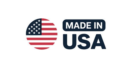 Circular American flag icon with bold “MADE IN USA” text, symbolizing domestic manufacturing, national pride, and product authenticity