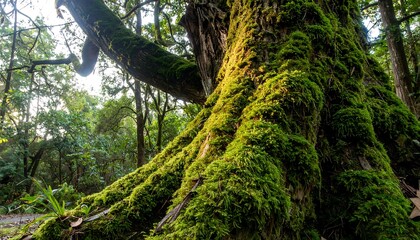 Fototapeta premium Moss-covered tree trunk in forest