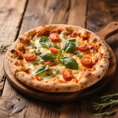 Delicious Pizza with Fresh Basil and Cherry Tomatoes