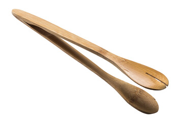 Elegant Bamboo Salad Tongs on White Background