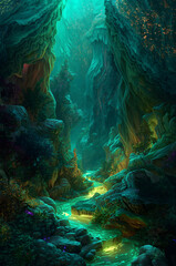 Illustration underwater scene with coral reef