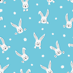 Seamless pattern of cute bunnies. Vector illustration of cartoon animals. Background for kids wear, nursery