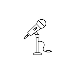 Microphone on stand with audio cable and jack for recording and podcasting on a white background. EPS 10.