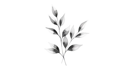 Naklejka premium Delicate grayscale plant sprig with softly shaded leaves, creating a tranquil and elegant design element.