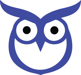 Obraz premium Blue stylized owl face with large eyes and a wide smile on a white background bird animal