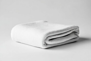 Neatly folded, soft white cloth is centered against a bright, neutral backdrop creating a minimalist aesthetic and highlighting subtle texture