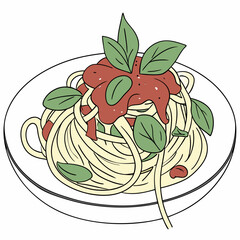 Delicious plate of spaghetti with rich tomato sauce and fresh basil leaves a classic italian dish