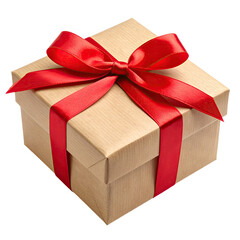 Obraz premium Square light brown gift box with a red ribbon and bow