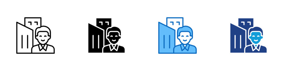 Businessman Multiple Style Icon Design Vector - Person in front of buildings, representing entrepreneur, corporate worker, or business professional