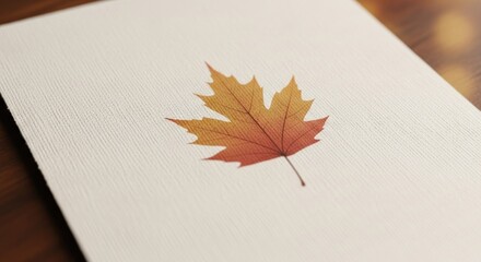 A detailed illustration of an autumn maple leaf against a textured white background.