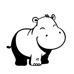 Fototapeta premium Hippopotamus. Hippopotamus simple black and white line art vector logo