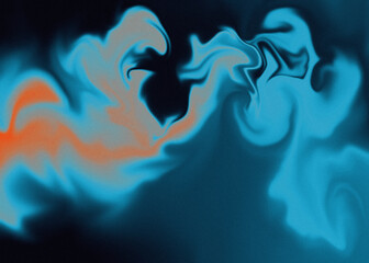 Abstract digital artwork featuring fluid swirling shapes in vibrant shades of blue and orange. Smooth color transitions create a dynamic flow with a hypnotic, dreamlike visual effect.