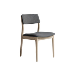 Obraz premium Modern upholstered chair with light wood frame isolated on a transparent background fabric grey