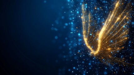 A golden phoenix wing of magical particles background.