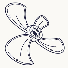 Stylized hand drawn illustration of a three bladed propeller viewed from the front against a plain background