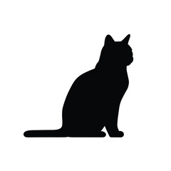 Sitting cat silhouette in profile view with curled tail on a white background. EPS 10.