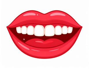 Fototapeta premium Bright red lips open showing white teeth mouth