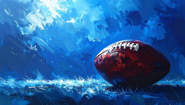A stylized image of a football on a field at night, with dramatic lighting