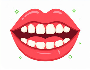 Fototapeta premium Bright white teeth in open pink lips with sparkling green accents mouth