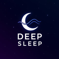 Fototapeta premium Logo design for relaxation and sleep with a crescent moon and stars on a cosmic background, promoting calm tranquility