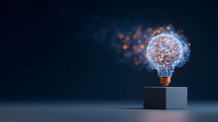 Floating Idea Bulb Sphere, Cloud-Lock-Gear Nodes — Cybersecurity & Startup Presentation Background