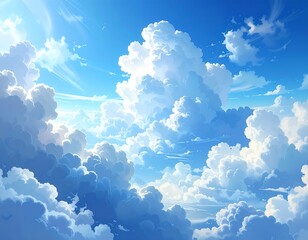 A bright, colorful sky filled with fluffy clouds