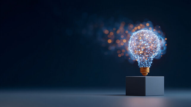 Floating Idea Bulb Sphere, Cloud-Lock-Gear Nodes — Cybersecurity & Startup Presentation Background