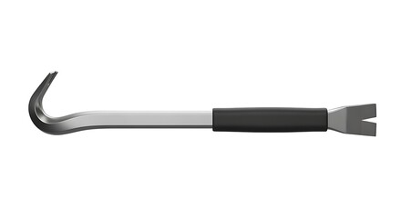 Sleek Steel Crowbar with Black Grip and Dual Ends, Isolated on a White Background.