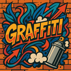 Vibrant graffiti illustration with the word "GRAFFITI" and a spray paint can