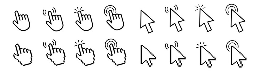 Obraz premium Mouse Pointer and Cursor Icons with Arrows Hand Click Effects Loading Animations Digital UI Web Design Vector Graphic Elements