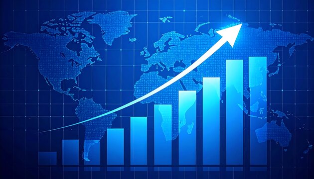 Global growth chart, digital world map