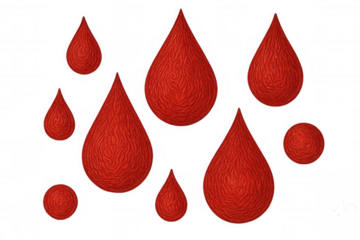 Crimson blood droplets cascading against translucent surface, symbolizing medical themes of vitality, trauma, or charitable giving