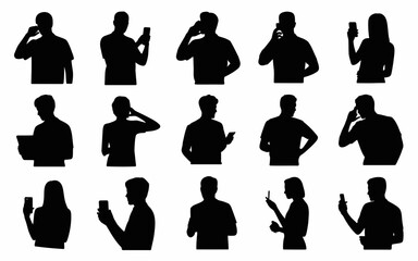 Vector art of silhouettes of people using mobile phones