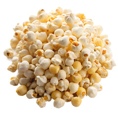 Large pile of freshly popped popcorn, isolated on transparent background
