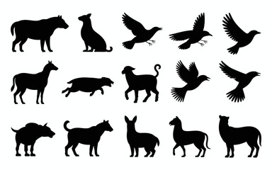 Vector art of set of black silhouette animal vector
