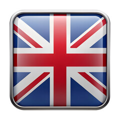 Obraz premium Glossy square icon of the united kingdom flag with metallic border isolated on transparent background