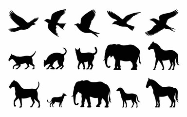 Vector art of collection of animal silhouettes for design use