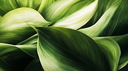 Vibrant Green Foliage Closeup with Textured Leaves in Natural Light and Detailed Vein-generative ai