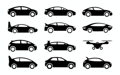 Vector art of set of black and white car icons