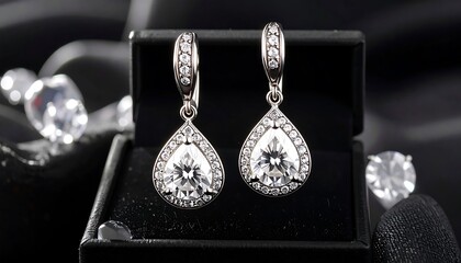 Elegant diamond earrings in a black box