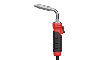 Industrial MIG Welding Gun with Ergonomic Red Handle and Gooseneck on a White Background.
