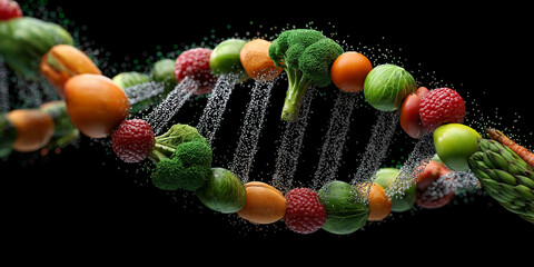Personalized nutrition science exploring dna-inspired food combinations in a futuristic nutritional environment